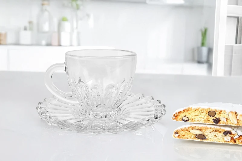 Set 6 Tazzine Caffè 110 ml in Vetro con Piattino Modello Lipsia Il Gruppone