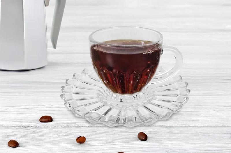 Set 6 Tazzine Caffè 110 ml in Vetro con Piattino Modello Lipsia Il Gruppone