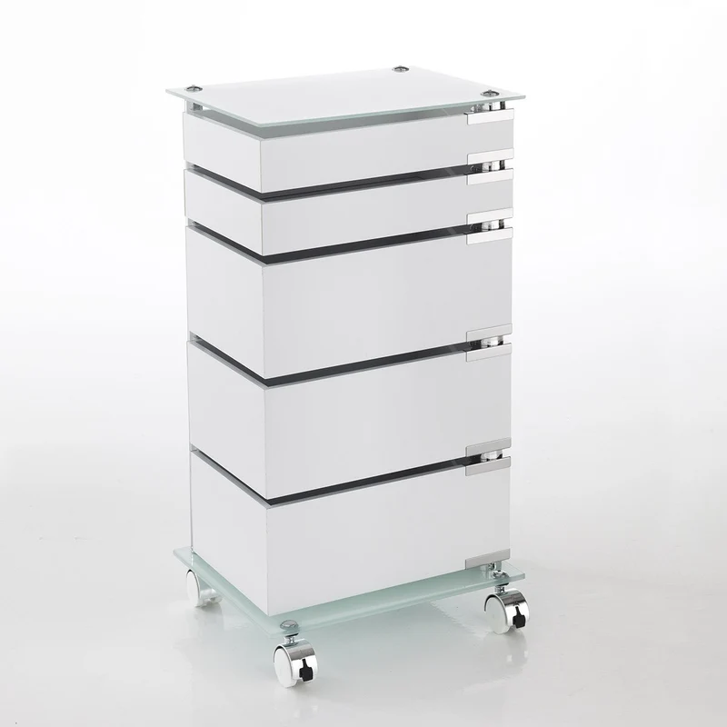 Cassettiera girevole moderna con ruote 5 cassetti in legno per ufficio cm 38x31x74h