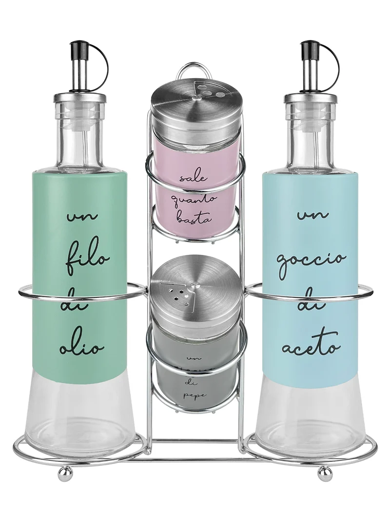 Set Condimento 4 Pezzi Olio Aceto Sale Pepe Vetro Acciaio Il Gruppone