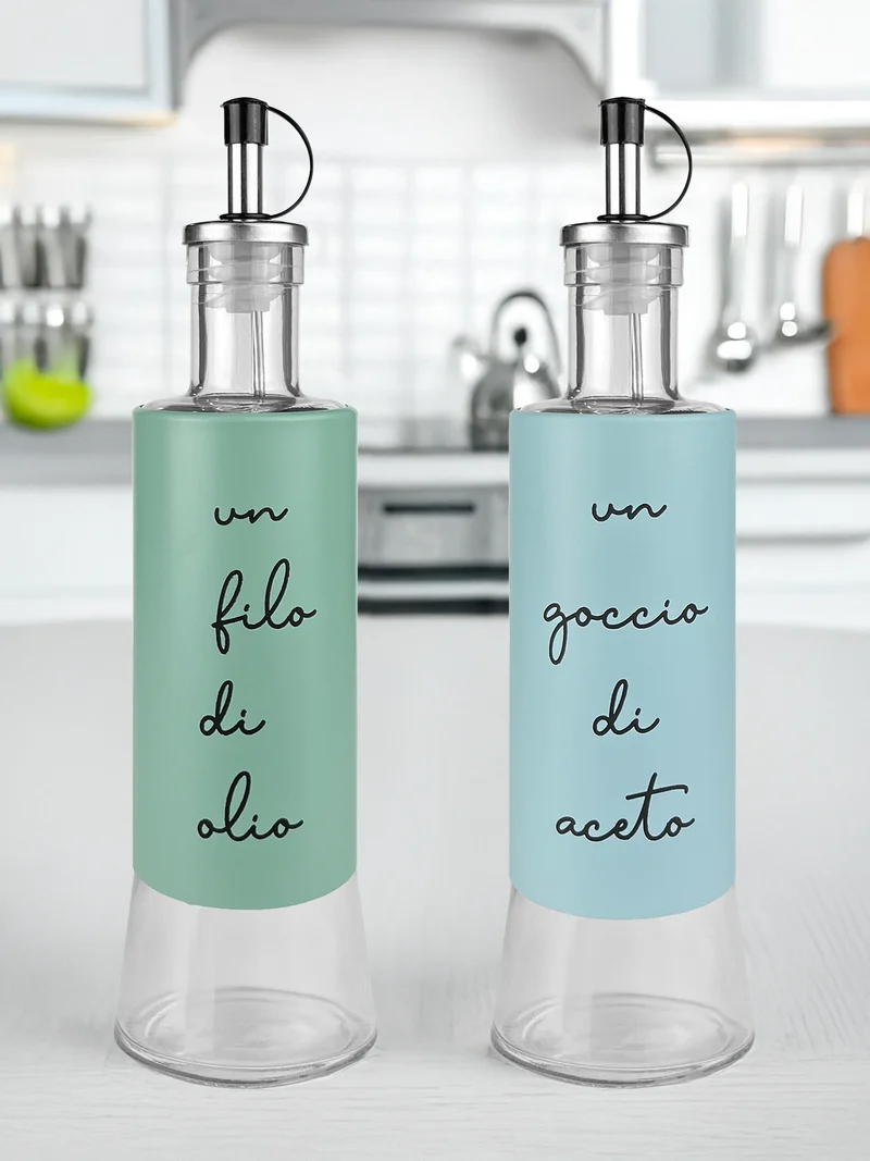 Set Condimento 4 Pezzi Olio Aceto Sale Pepe Vetro Acciaio Il Gruppone