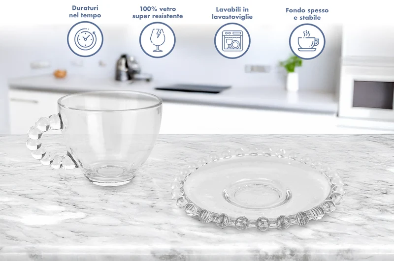 Set 6 Tazzine Caffè 85 ml in Vetro con Piattino Modello Amburgo Il Gruppone