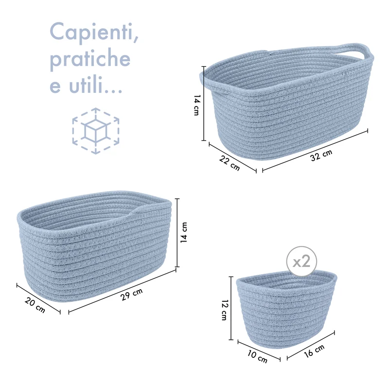 Set 4 Cestini in Corda di Cotone Tinta Unita Design Moderno ed Elegante Il Gruppone