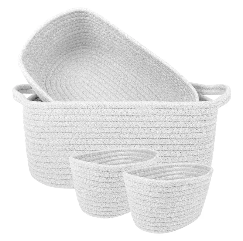 Set 4 Cestini in Corda di Cotone Tinta Unita Design Moderno ed Elegante Il Gruppone