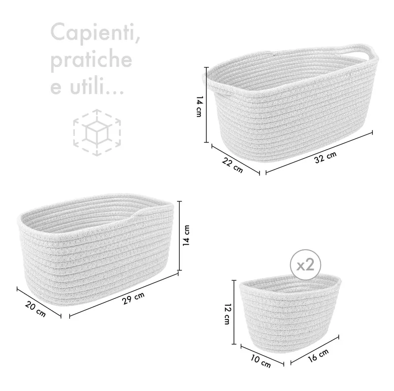 Set 4 Cestini in Corda di Cotone Tinta Unita Design Moderno ed Elegante Il Gruppone