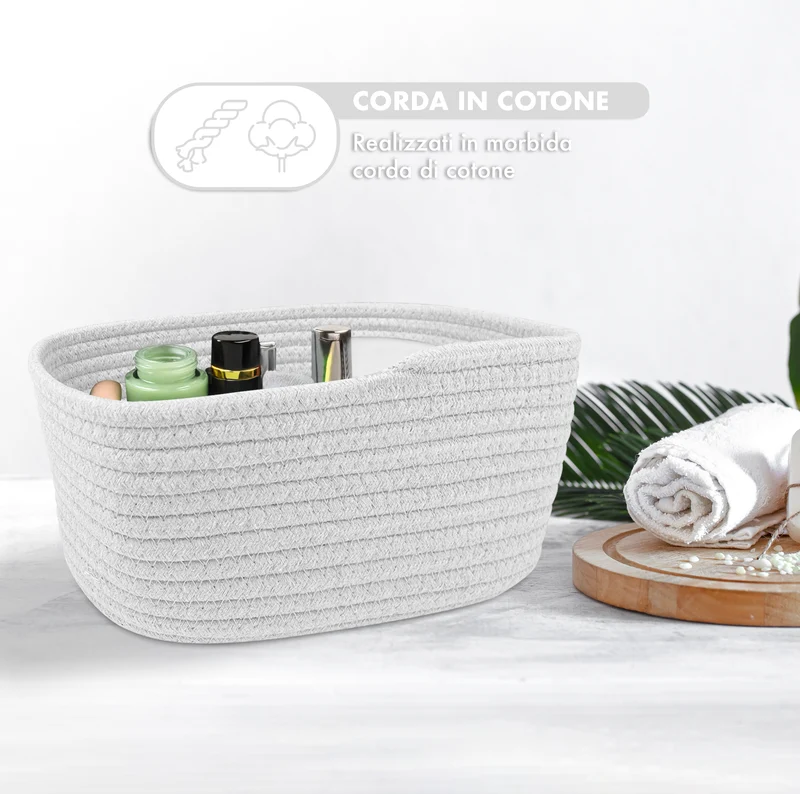 Set 4 Cestini in Corda di Cotone Tinta Unita Design Moderno ed Elegante Il Gruppone