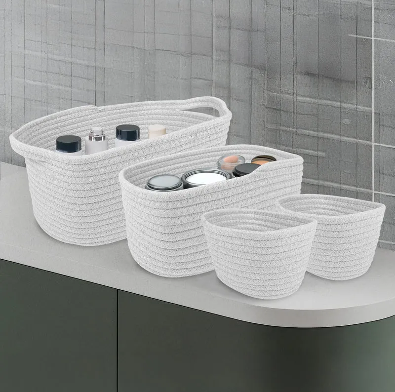 Set 4 Cestini in Corda di Cotone Tinta Unita Design Moderno ed Elegante Il Gruppone