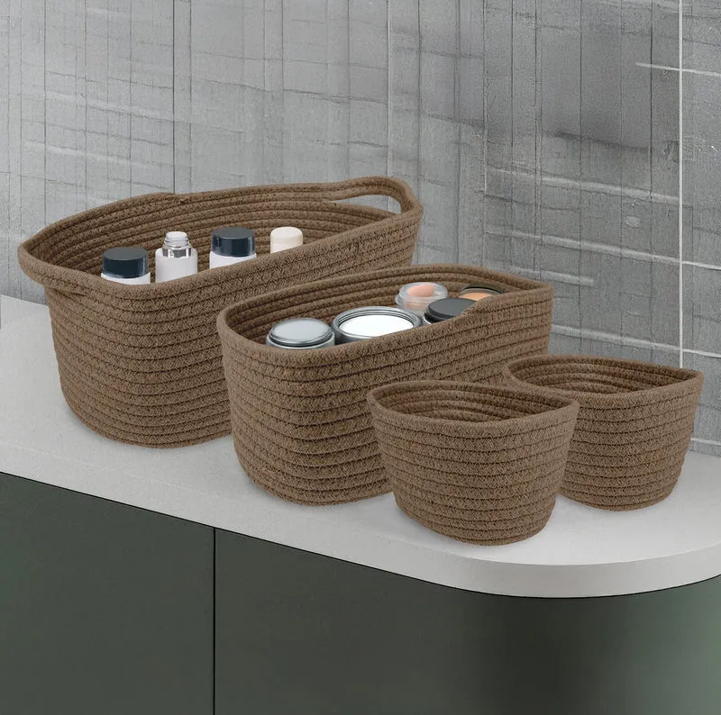 Set 4 Cestini in Corda di Cotone Tinta Unita Design Moderno ed Elegante Il Gruppone
