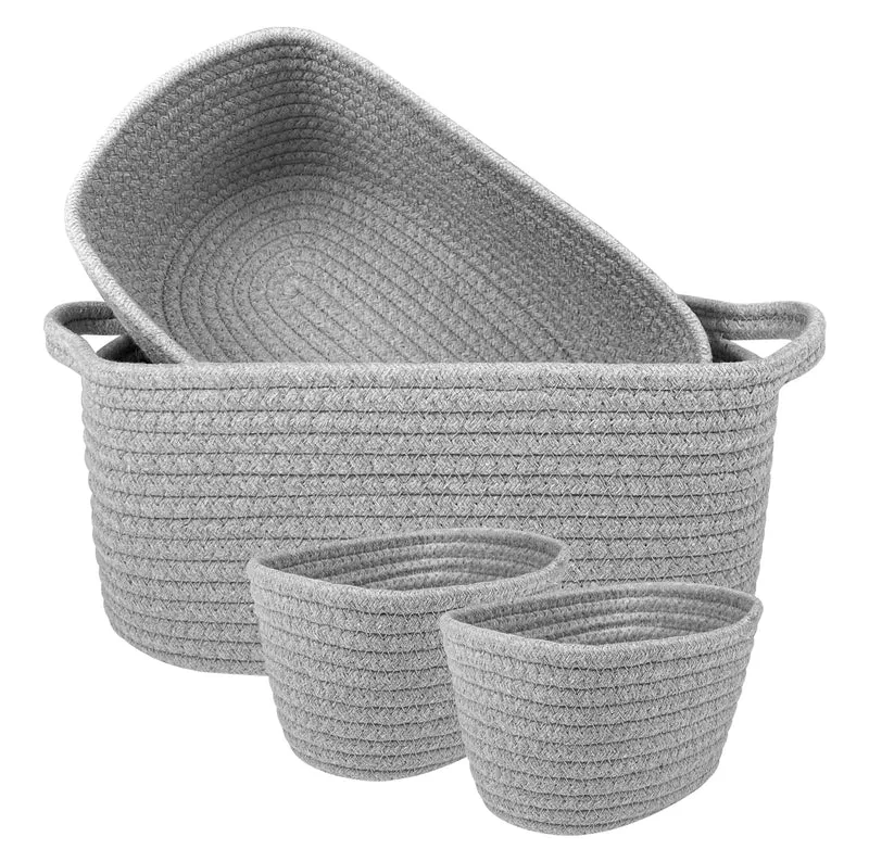 Set 4 Cestini in Corda di Cotone Tinta Unita Design Moderno ed Elegante Il Gruppone