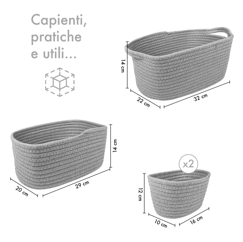 Set 4 Cestini in Corda di Cotone Tinta Unita Design Moderno ed Elegante Il Gruppone