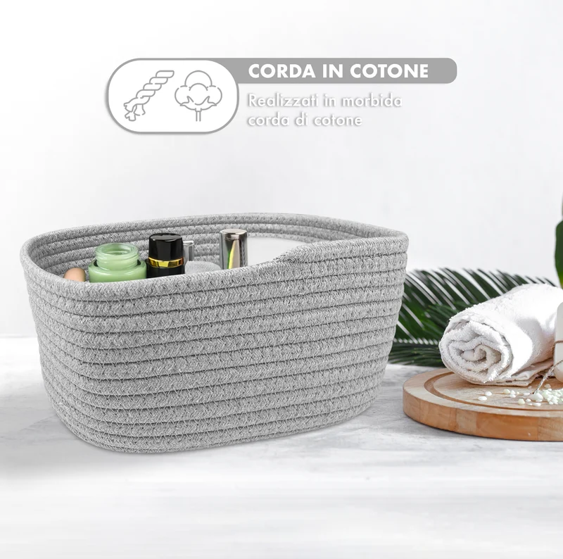 Set 4 Cestini in Corda di Cotone Tinta Unita Design Moderno ed Elegante Il Gruppone