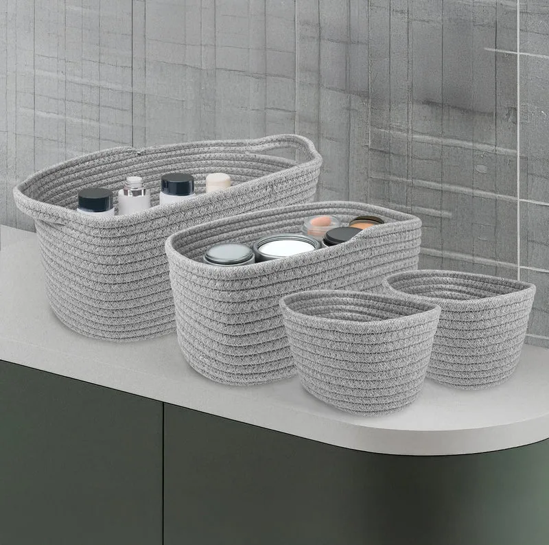 Set 4 Cestini in Corda di Cotone Tinta Unita Design Moderno ed Elegante Il Gruppone