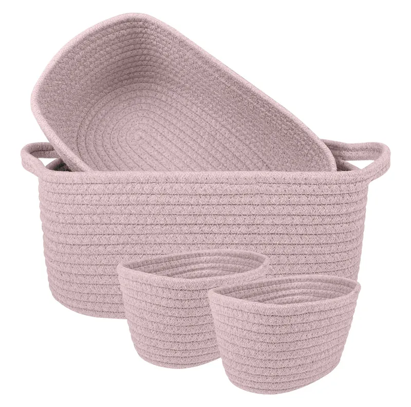 Set 4 Cestini in Corda di Cotone Tinta Unita Design Moderno ed Elegante Il Gruppone