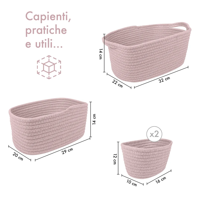 Set 4 Cestini in Corda di Cotone Tinta Unita Design Moderno ed Elegante Il Gruppone