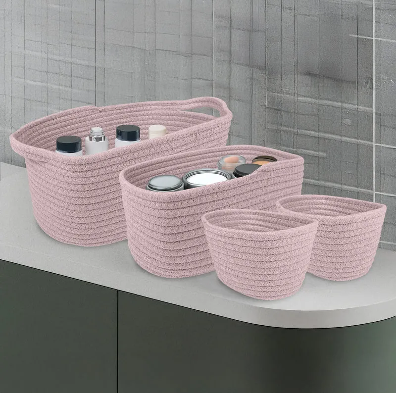 Set 4 Cestini in Corda di Cotone Tinta Unita Design Moderno ed Elegante Il Gruppone