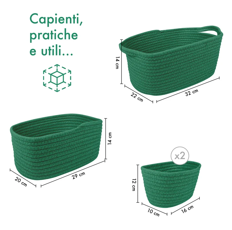 Set 4 Cestini in Corda di Cotone Tinta Unita Design Moderno ed Elegante Il Gruppone