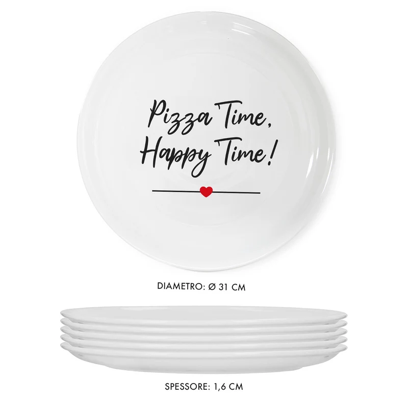 Set 6 Piatti Pizza Decorati con Scritte in Porcellana Ø31 cm Il Gruppone