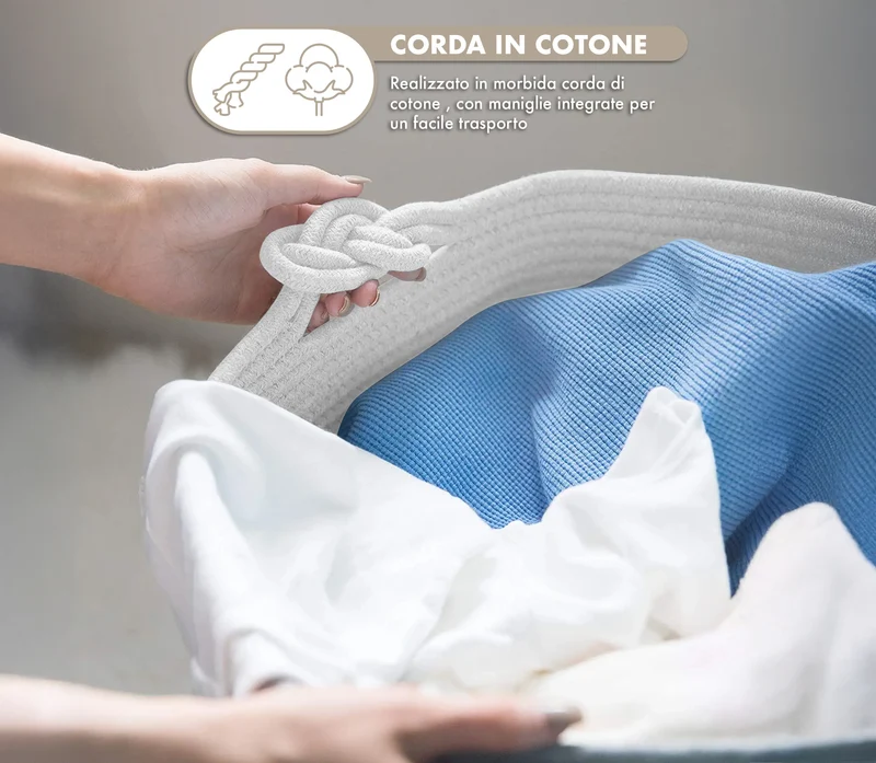 Set 2 Ceste Intrecciate in Corda XXL con Manici Pieghevoli Portaoggetti Il Gruppone