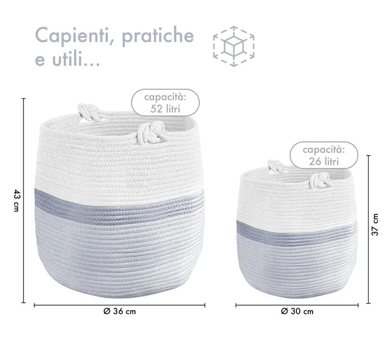 Set 2 Ceste Intrecciate in Corda XXL con Manici Pieghevoli Portaoggetti Il Gruppone