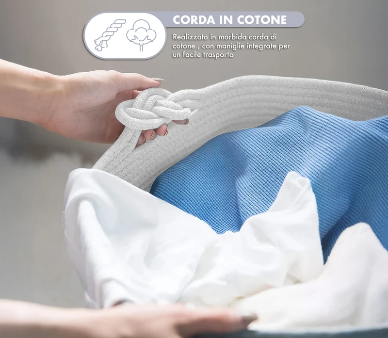 Set 2 Ceste Intrecciate in Corda XXL con Manici Pieghevoli Portaoggetti Il Gruppone