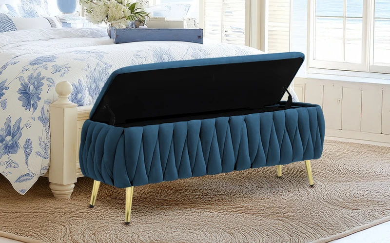 Panca Imbottita Divanetto In Velluto Contenitore Pouf Grande XXL Intrecciato Il Gruppone