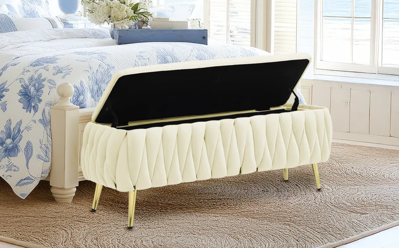 Panca Imbottita Divanetto In Velluto Contenitore Pouf Grande XXL Intrecciato Il Gruppone