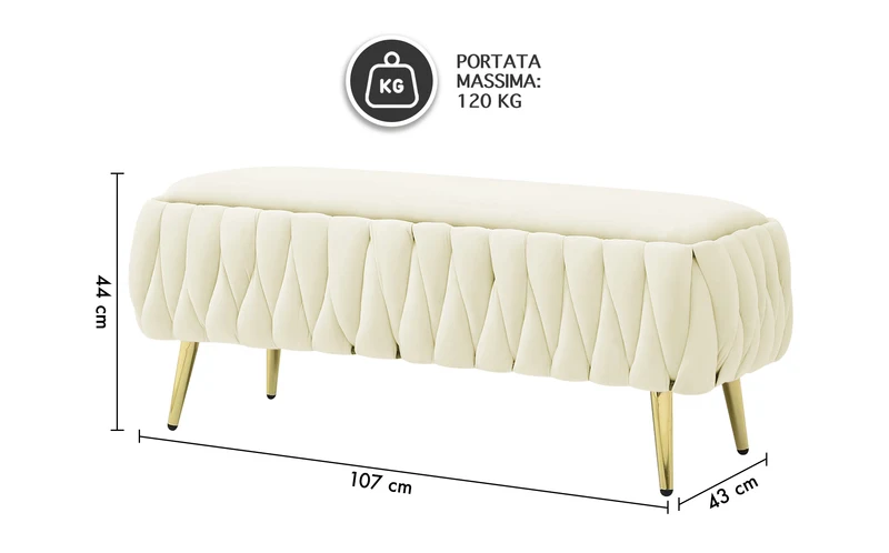 Panca Imbottita Divanetto In Velluto Contenitore Pouf Grande XXL Intrecciato Il Gruppone