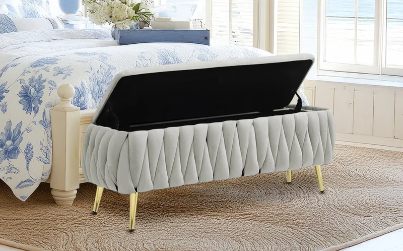 Panca Imbottita Divanetto In Velluto Contenitore Pouf Grande XXL Intrecciato Il Gruppone