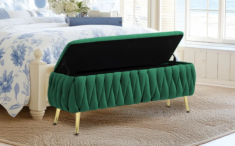 Panca Imbottita Divanetto In Velluto Contenitore Pouf Grande XXL Intrecciato Il Gruppone