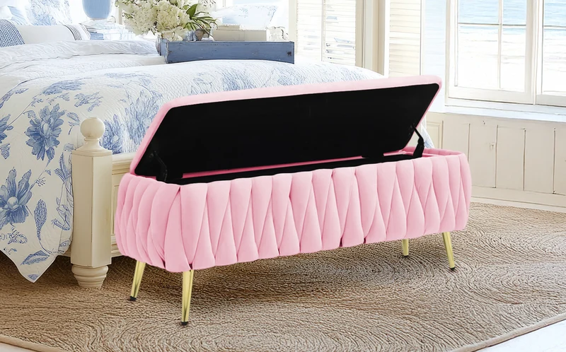Panca Imbottita Divanetto In Velluto Contenitore Pouf Grande XXL Intrecciato Il Gruppone