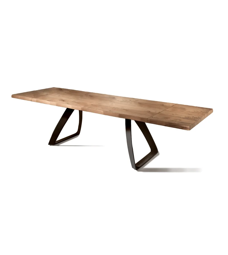 Tower - Tavolo allungabile industrial design in legno naturale e metallo cm 100x200/300x76h