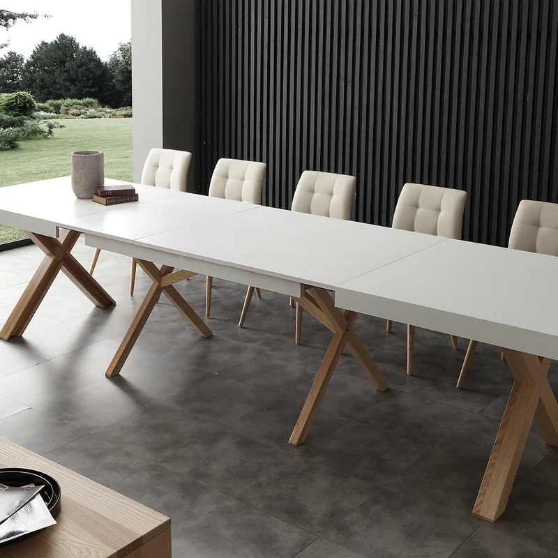 Leonardo - Tavolo bicolore design moderno in legno allungabile cm 180/360x90x75h