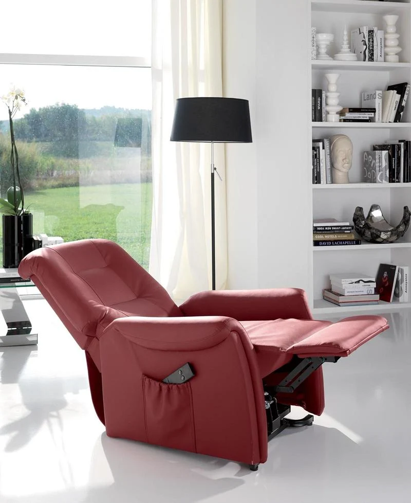 Poltrona relax con alzapersona e schienale reclinabile in ecopelle - vari colori
