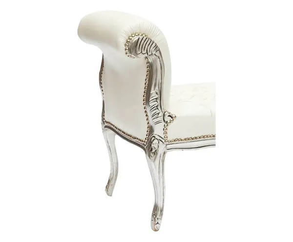 Panca barocco da ingresso o camera da letto in legno color argento ed ecopelle bianca cm 90x45x70h