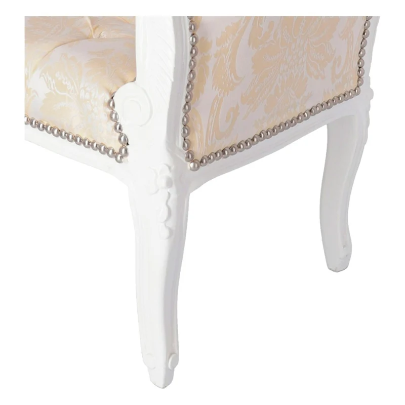 Panchetta barocco da ingresso gambe in legno colore bianco seduta in ecopelle cm 90x45x70h