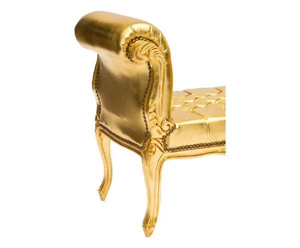 Divanetto barocco da ingresso o zona living con struttura in legno e rivestito in ecopelle color oro cm 90x45x70h