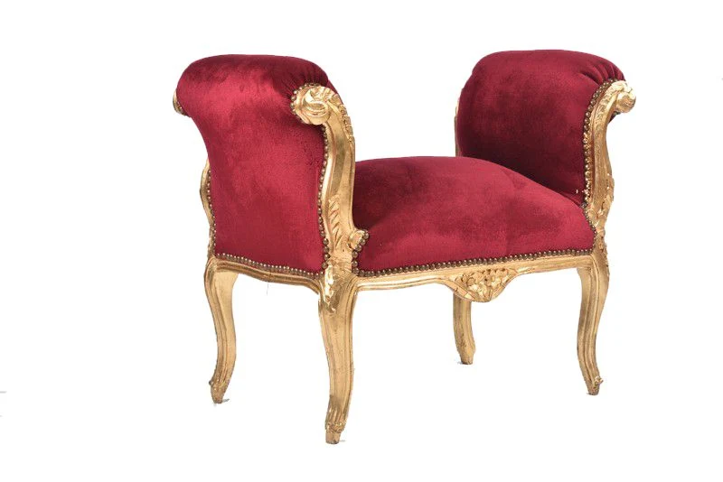 Divanetto barocco da camera o ingresso struttura in legno color oro tessuto rosso cm 90x45x70h