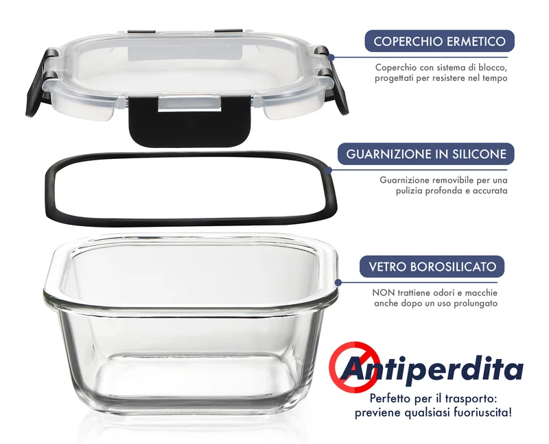 24 Pezzi Contenitori Ermetici Per Alimenti In Vetro Borosilicato 12 Contenitore 12 Coperchi Antiperdita Il Gruppone