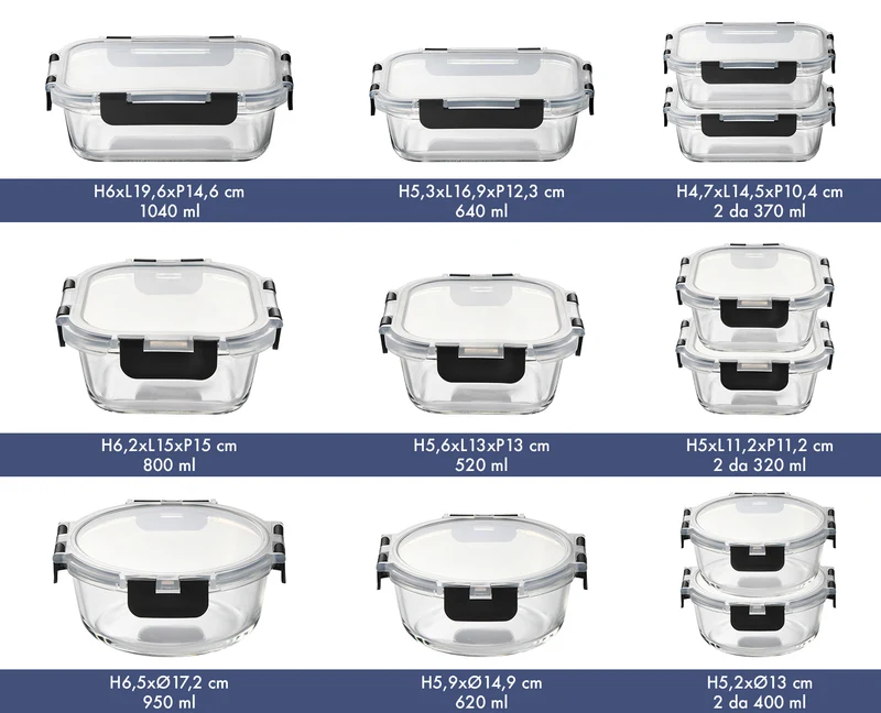 24 Pezzi Contenitori Ermetici Per Alimenti In Vetro Borosilicato 12 Contenitore 12 Coperchi Antiperdita Il Gruppone