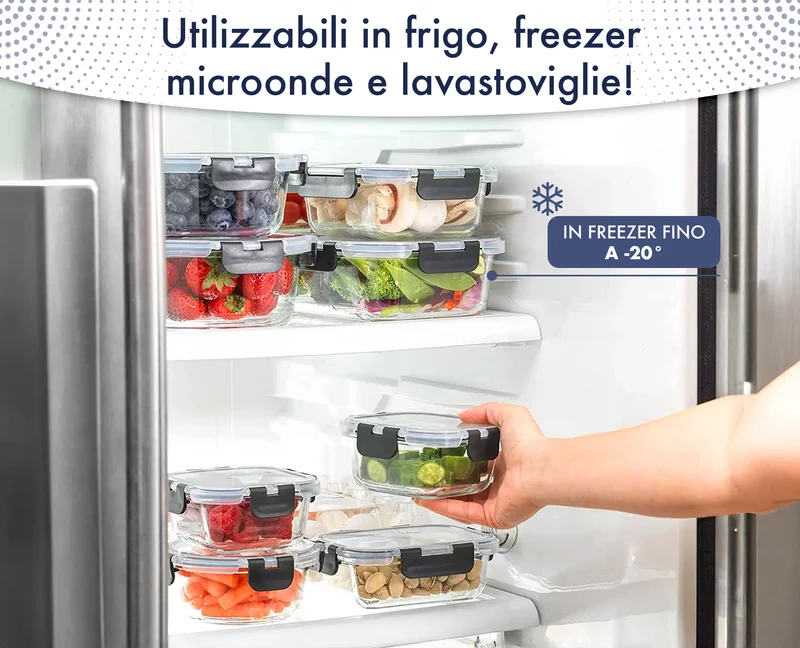 24 Pezzi Contenitori Ermetici Per Alimenti In Vetro Borosilicato 12 Contenitore 12 Coperchi Antiperdita Il Gruppone
