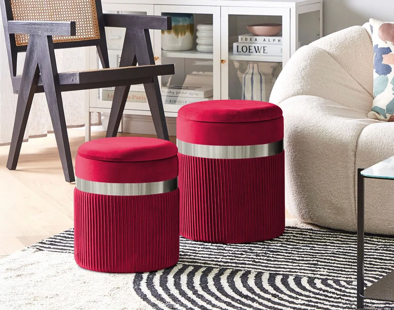 Set Di 2 Pouf Contenitori In Velluto Design Moderno Poggiapiedi Il Gruppone