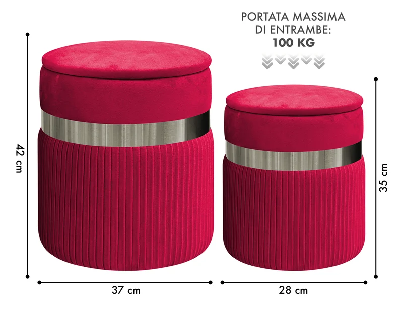 Set Di 2 Pouf Contenitori In Velluto Design Moderno Poggiapiedi Il Gruppone