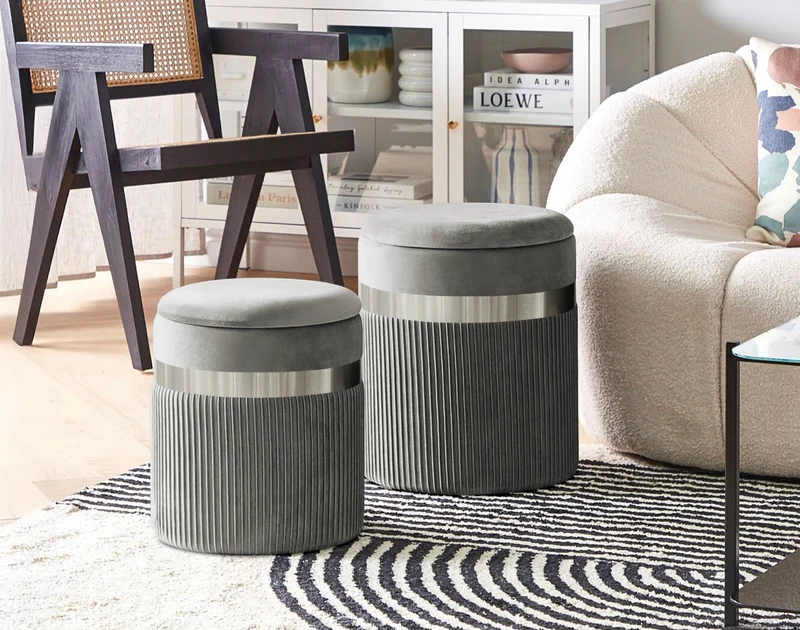 Set Di 2 Pouf Contenitori In Velluto Design Moderno Poggiapiedi Il Gruppone