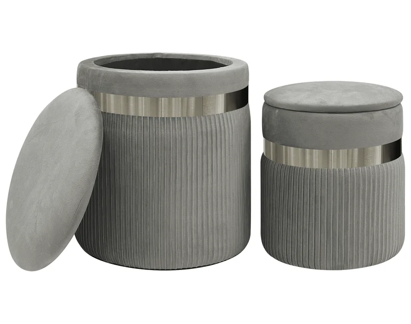 Set Di 2 Pouf Contenitori In Velluto Design Moderno Poggiapiedi Il Gruppone