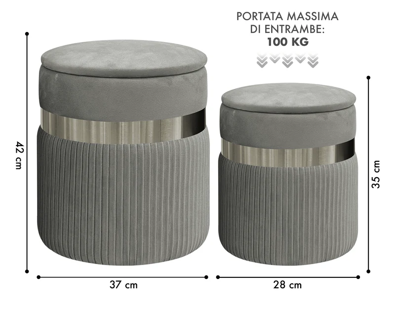 Set Di 2 Pouf Contenitori In Velluto Design Moderno Poggiapiedi Il Gruppone