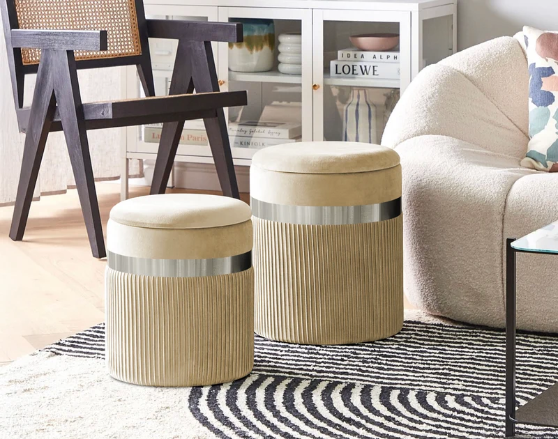 Set Di 2 Pouf Contenitori In Velluto Design Moderno Poggiapiedi Il Gruppone