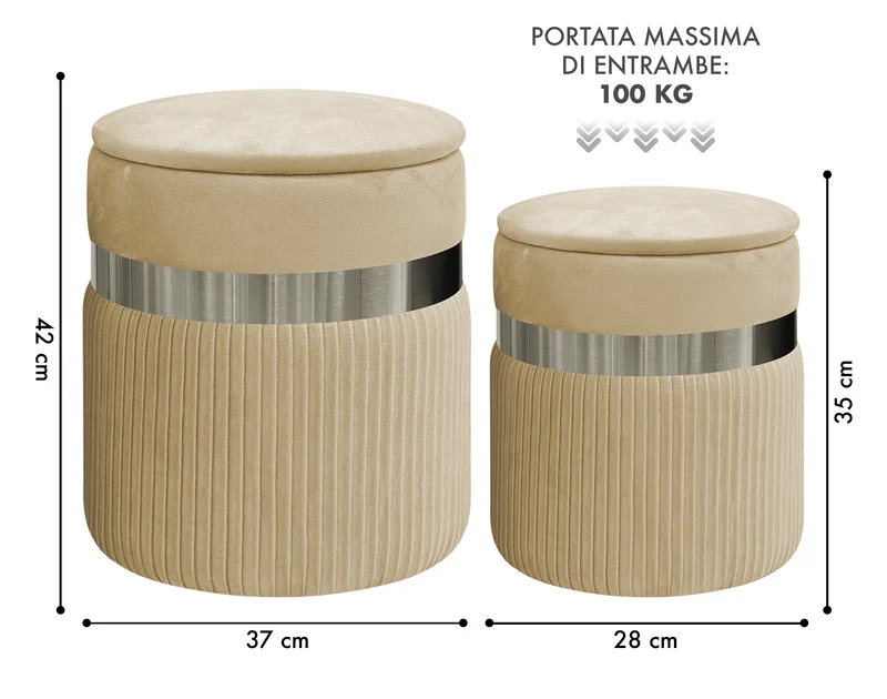 Set Di 2 Pouf Contenitori In Velluto Design Moderno Poggiapiedi Il Gruppone