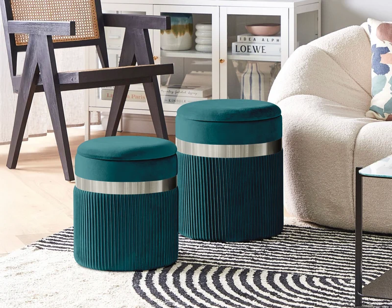 Set Di 2 Pouf Contenitori In Velluto Design Moderno Poggiapiedi Il Gruppone