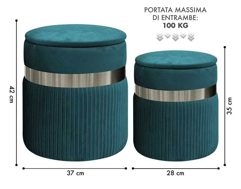 Set Di 2 Pouf Contenitori In Velluto Design Moderno Poggiapiedi Il Gruppone