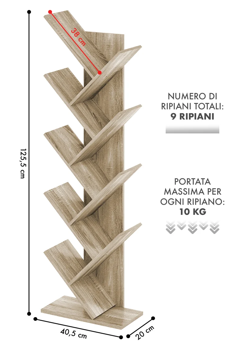 Liberia In Legno A Forma Ad Albero Scaffale 9 Ripiani Salvaspazio Il Gruppone